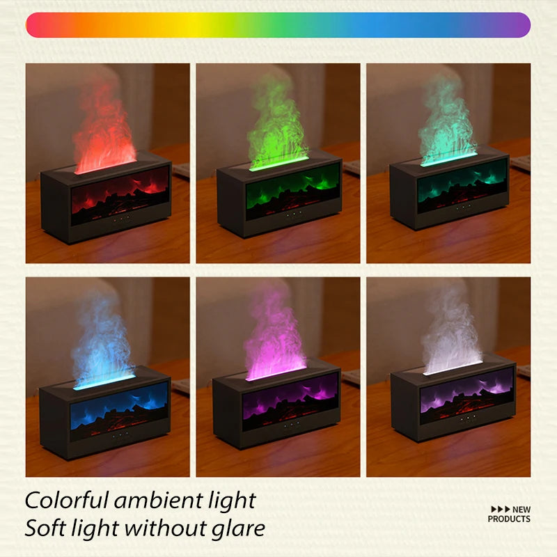 New Creative Fireplace Aroma Diffuser 150Ml Waterless Auto-Off Colorful Flame Air Humidifier with Remote for Home Bedroom Gift