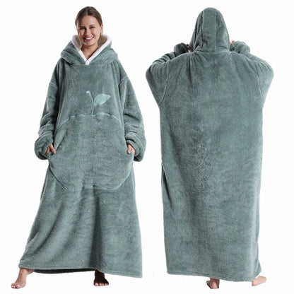 Extra Long Wearable Blankets Winter Flannel Hooded Blanket with Full Sleeves Men Women Cozy Soft Throw Adult TV Blanket