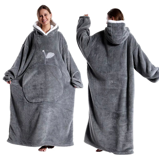 Extra Long Wearable Blankets Winter Flannel Hooded Blanket with Full Sleeves Men Women Cozy Soft Throw Adult TV Blanket